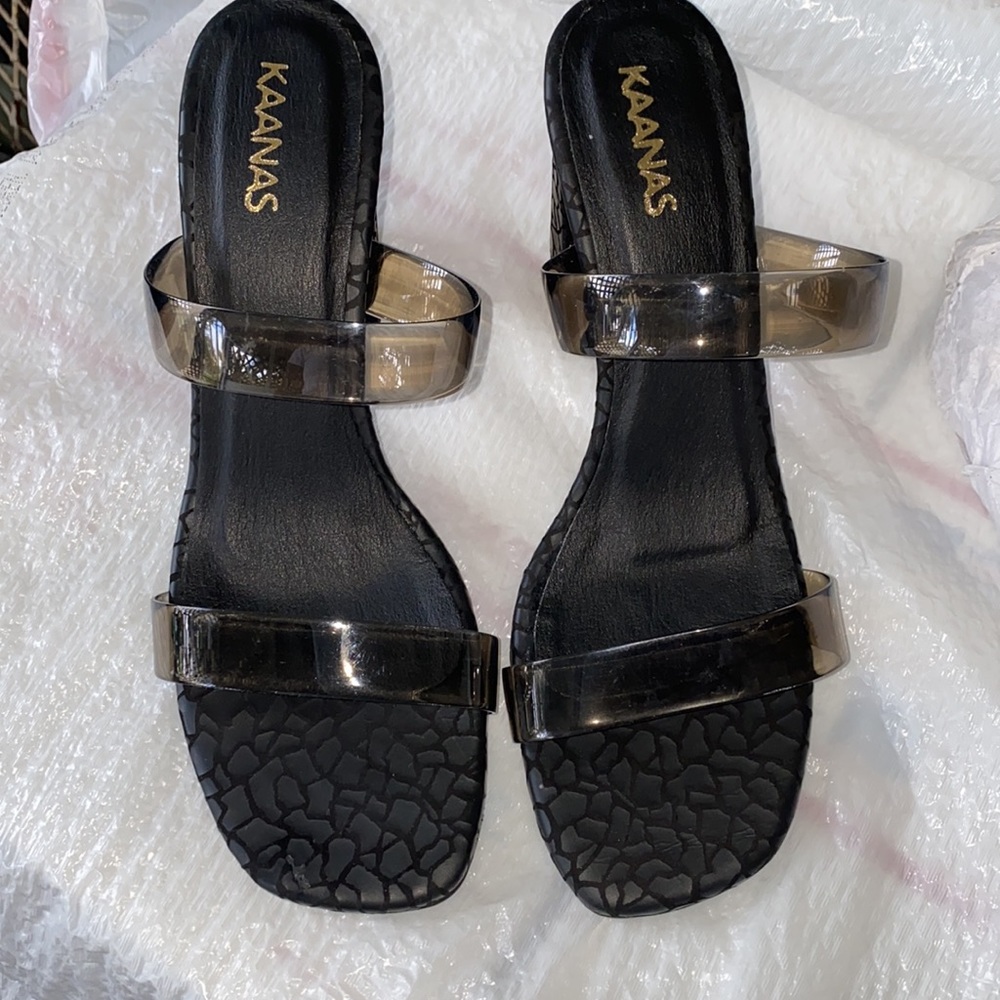 Kaanas Florence Sandals Black Size 9M Block Heel
